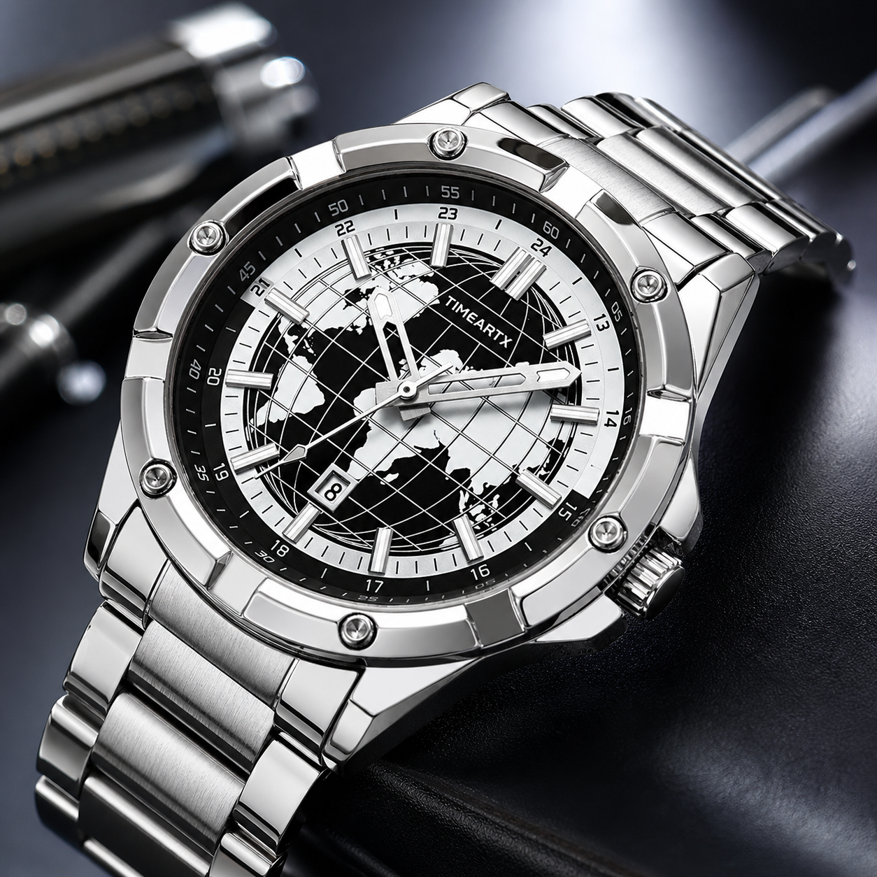 Titan Globe Watch | Luxury Stainless Steel Timepiece