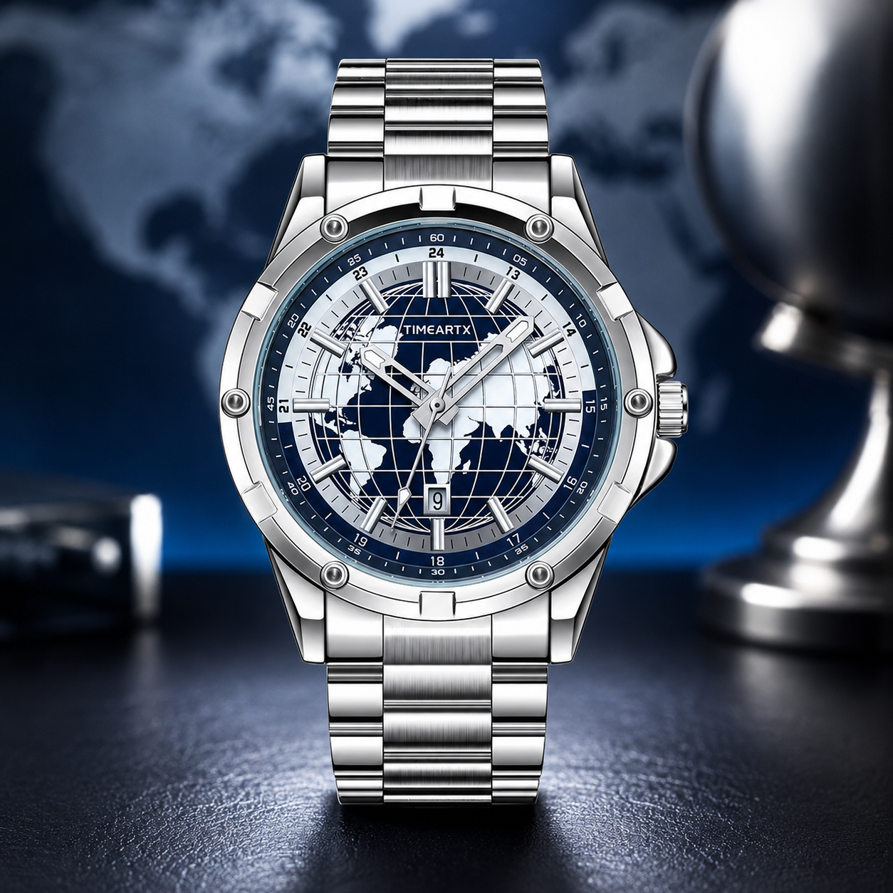 Titan Globe Watch | Luxury Stainless Steel Timepiece