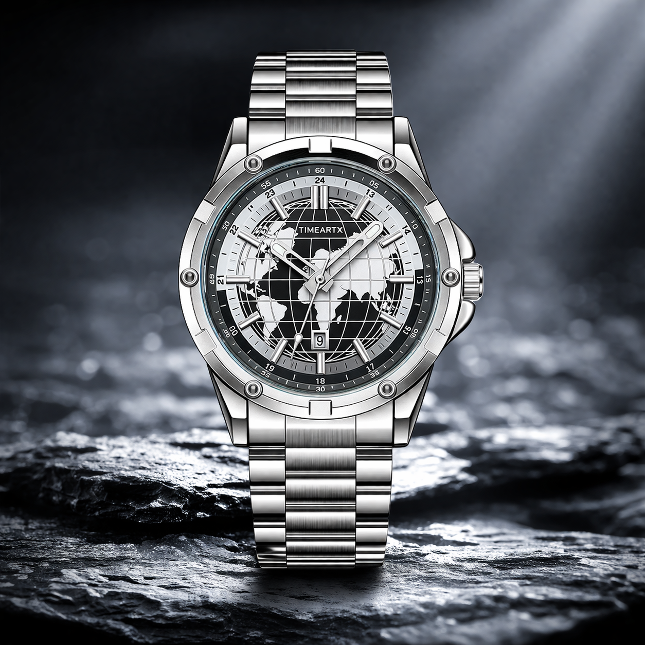 Titan Globe Watch | Luxury Stainless Steel Timepiece