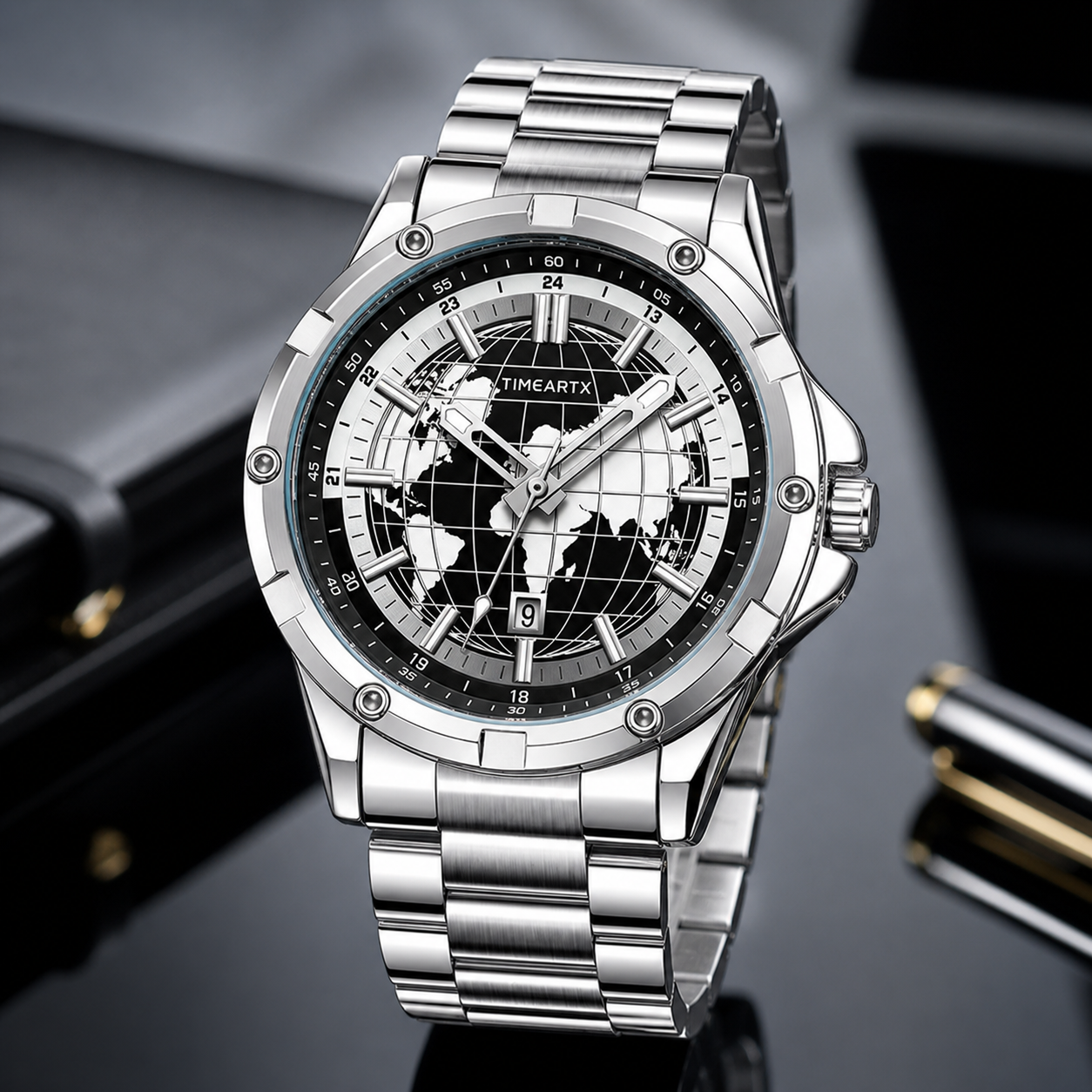 Titan Globe Watch | Luxury Stainless Steel Timepiece